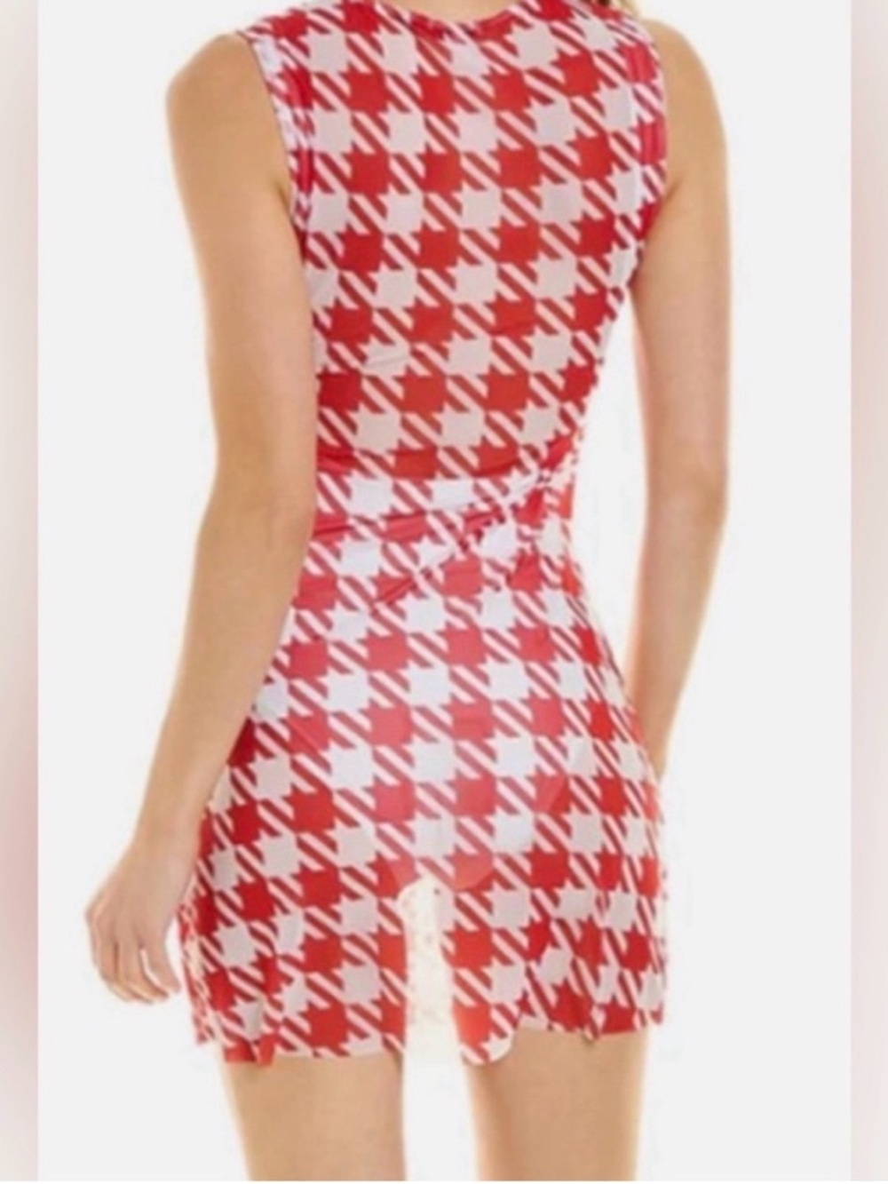 NWT WeWoreWhat Red and White Houndstooth Mini Dress Size XL - Picture 2 of 5